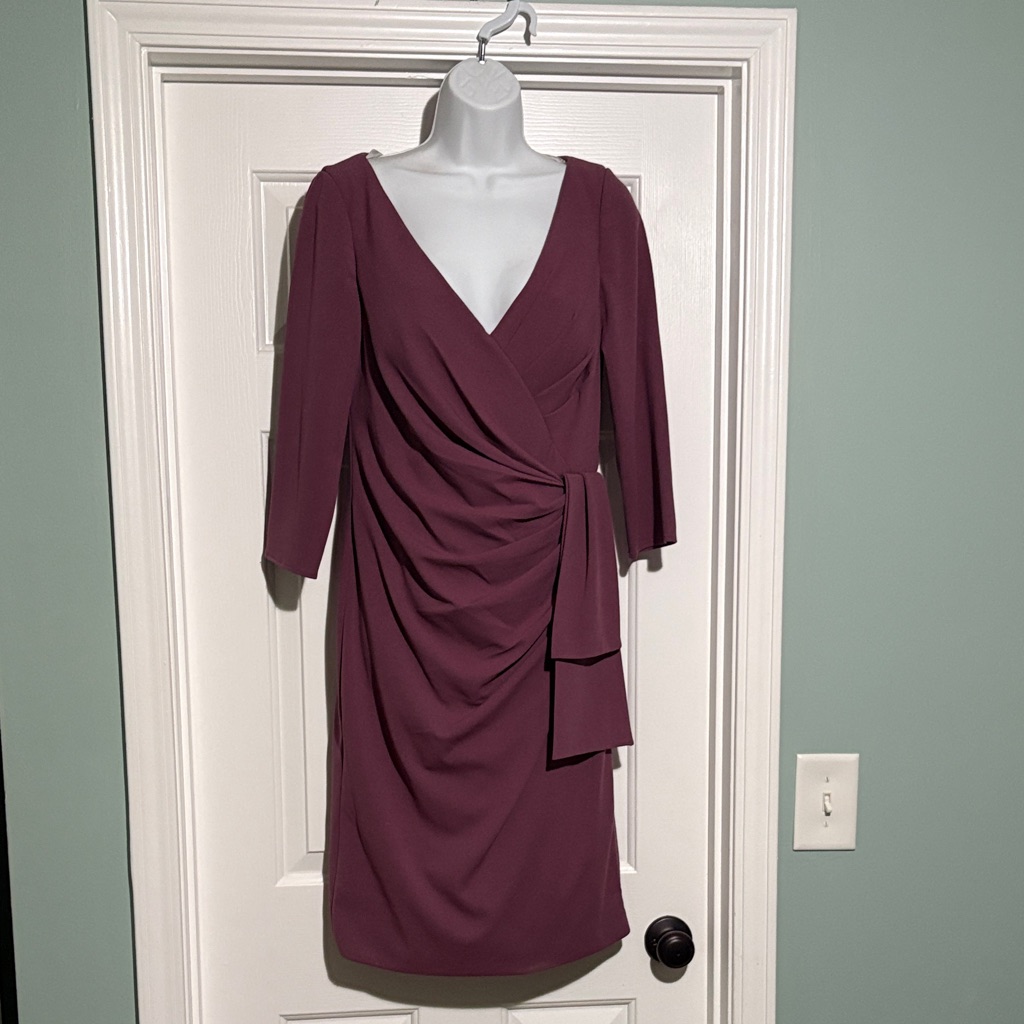 Oleg Cassini Long Sleeve Plum Dress